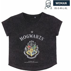Dames-T-Shirt met Korte Mouwen Harry Potter Grijs Donker grijs - S