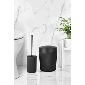 Orsa home - Badkamer set - Toilet accessoires set - Wc borstel in houder en prullenbak - zwart - 3 liter - kunststof