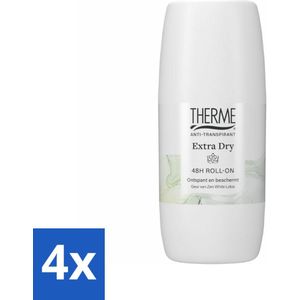 4 x Therme - Extra Dry Zen White Lotus Roller - Anti-transpirant - Beschermend - 60ml - Anti-transpirant - Deodorant - Overmatig Zweten - Zweetgeur - Roll-on