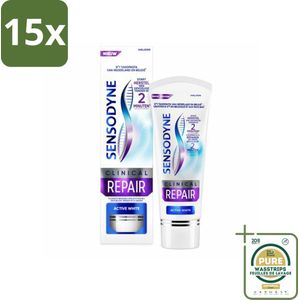 15 x Sensodyne - Tandpasta - Clinical Repair - Active White - Tandglazuur Herstellen - 75 ml - Grootverpakking - Gevoelige Tanden - Tandpasta - Whitening - Tandglazuur Herstellen - Novamin