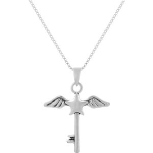 Ketting dames | Zilveren ketting met hanger, engelensymbolen