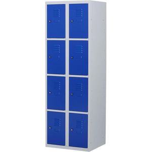 Lockerkast metaal met slot - 8 deurs 2 delig - Grijs/blauw - 180x60x50 cm - LKP-1014