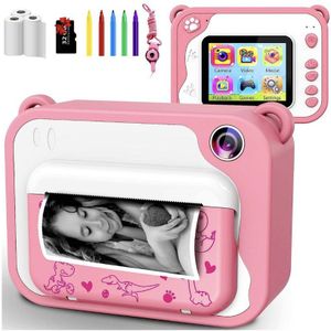 Kindercamera, digitale camera-afdrukcamera, 1080p 2,0 inch (5 cm) scherm, videocamera, zwart-wit, fotocamera met 32 GB geheugenkaart, 3 rollen printpapier, 5 kleuren penseelstift, cadeau voor kinderen
