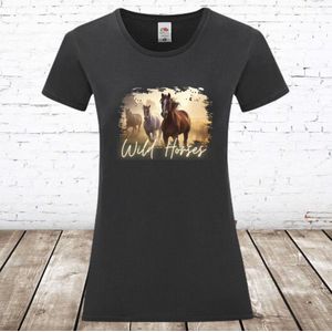 Dames T-shirt Wild horses zwart - M
