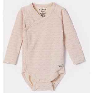 Woody body baby - beige/roze - strikjes all-overprint - 252-10-BUB-Z/959 - maat 62