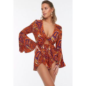 Trendyol Abstract Patroon Geweven Flounce Blouse Shorts Strandset Tbess22Au0113