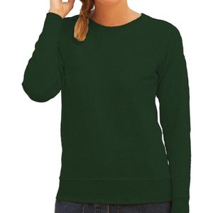 Groene sweater / sweatshirt trui met raglan mouwen en ronde hals voor dames - groen / donkergroen - basic sweaters XS (34)