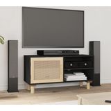 The Living Store TV-kast Classic - TV-kast - 80 x 30 x 40 cm - zwart cellulose - hout - rattan deur