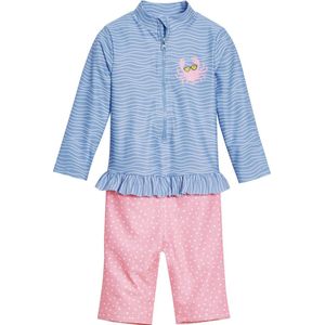Playshoes - UV-zwempak voor meisjes - longsleeve - Krab - Lichtblauw/roze - maat 74-80cm