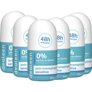 Deoleen Anti-transpirant - Roller Sensitive - Deodorant - 50 ml 6 pack
