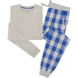 La-V pyjama sets voor heren met flanel joggingbroek Grijs/blauw L (Valt klein)