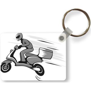 Sleutelhanger - Een illustratie van een scooter op snelheid - zwart wit - Uitdeelcadeautjes - Plastic