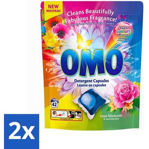 Omo - Wascapsules - Rozenbloesem & Ochtenddauw - Levendige kleur - 42 Capsules - Voordeelverpakking - 2 stuks