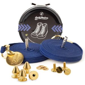 Quick shoelaces - Met één hand veters strikken - Prestige - Gecoat met een laagje 24k goud - Marine - Schoenveter met fixatie spikes - Marine Blauw