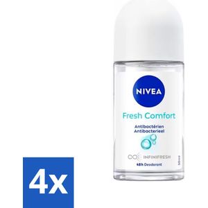 4 x NIVEA - Deodorant Roller - Frisse Comfort - Antibacterieel - 50 ml - NIVEA Deodorant - Deodorant Roller - Antitranspirant - Frisse Geur - Katoen Geur