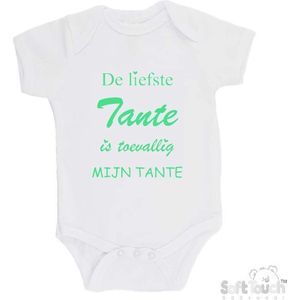 100% katoenen Romper ""De liefste tante is toevallig mijn tante"" Unisex Katoen Wit/mint Maat 62/68