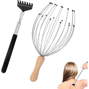 Hoofdmassageapparaat met 24 vingers en uittrekbare rugkrabber