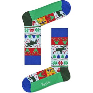 Happy Socks - Happy Holiday - kerstsokken - Fair Isle - blauw multi - Unisex - Maat 41-46