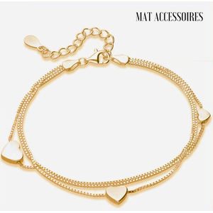 MAT Accessoires - Armband dames met hartjes - Goudkleurig - 16-22 cm - Vrouwen Cadeau