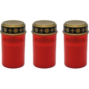 TopTen Grafkaars/gedenklicht - 3x - LED licht - rood - D6,8 x 12,3 cm