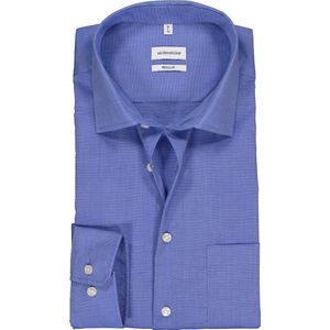 Seidensticker regular fit overhemd - blauw fil a fil - Strijkvrij - Boordmaat: 47