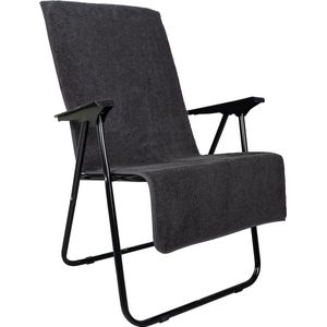 Set van 2 hoogwaardige badstof, hoes voor tuinstoel, 100% katoen, Oeko-Tex 100, overtrek met hoge rugleuning, stoelovertrek met envelop voor camping, ligstoel, 65 x 130 cm, antraciet