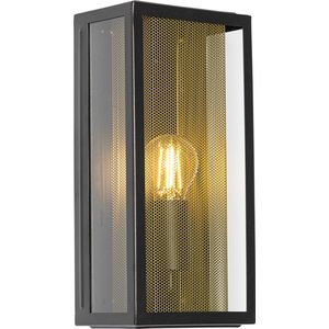 QAZQA rotterdam - Industriele Wandlamp voor buiten - 1 lichts - D 10 cm - Zwart Goud - Industrieel - Buitenverlichting