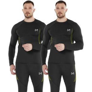 MEETHOO 4 Stuks/2 Sets Thermo-ondergoed Heren ,Thermo kleding set: Ademend & Comfortabel Basislaag | Voor Voetbal, Tennis, Skiën, Hardlopen & Outdooractiviteiten Thermokleding Heren-(B-Zwart+Zwart)-M