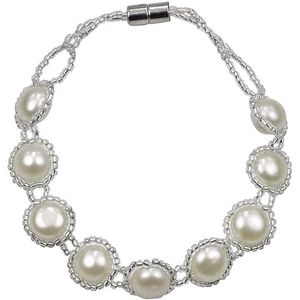 Zoetwater parel armband Pearl O - echte parels - wit - zilver - magneetslot - sieraden zakje - cadeau voor haar - kerst cadeau - Moederdag cadeau