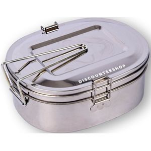 Stijlvolle Roestvrijstalen Bentobox Lunchbox - 2-Laags - 1,2L - Voor Volwassenen & Kinderen - Kantoor & School – Snackbox | 14cm x 18cm x 7,5cm