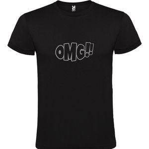 Zwart t-shirt met tekst 'OMG!' (O my God) print Zilver  size 4XL