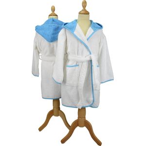 ARTG® Boyzz & Girlzz - Kinder Badjas met Capuchon - Wit/Blauw - White/Aqua Blue - Maat 152/164