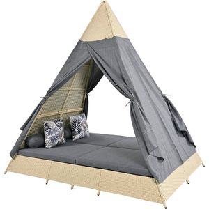 Merax Tuin Loungeset Tent - Polyrattan Tuinset voor 4 Personen - Tuintent in Rattan - Beige met Grijs
