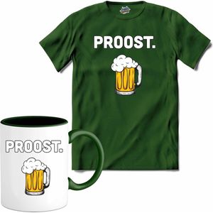 Proost - Bier kleding cadeau - bierpakket kado idee - grappige bierglazen drank feest teksten en zinnen - T-Shirt met mok - Heren - Bottle Groen - Maat 4XL
