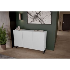 Ladekast in loftstijl - Gefreesde fronten - Metalen poten - 3 deuren - 150 cm breed - Wit