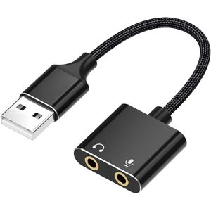 Externe Geluidskaart - USB-A naar 3.5mm Jack - Hoofdtelefoon + Microfoon - 20cm - S4071 - Zwart