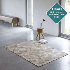 Champagne koeienhuid patchwork vloerkleed 180x120 cm - Dierenhuid patchwork tapijt - Koevel vloerkleed koehuid - Koeienvacht patchwork koeienvel