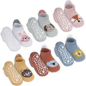 Titel: 6 stuks antislip babysokken met siliconen bodem voor veilige grip - geschikt voor 0-12 maanden/1-3 jaar/3-5 jaar - jongens en meisjes