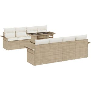 vidaXL - 9-delige - Tuin - Sofa - Set - met - Kussens - Beige - Poly - Rattan