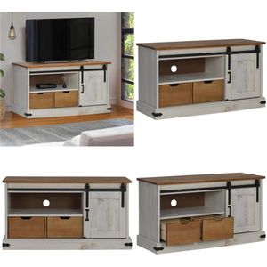 vidaXL Tv-meubel HALDEN met schuifdeur wit 110x40x60 cm massief hout - Tv-kast - Tv-kasten - Tv-standaard - Tv-dressoir