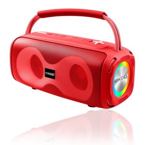 OKOP Bluetooth speaker - Draadloze muziek box - Draagbaar - Verlichting - 2x5W - Verschillende kleuren - RGB LED - Rood