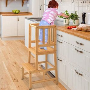 Leertoren - Montessori Leertoren - Learning Tower - Opstapje - Keukentoren - Leertoren Keukenhulp - Naturel leertoren Montessori - Kindertrap - Leertoren peuters - Leer toren - Leertorens