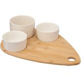 5Five - Serveerplank - Bamboe - 35 x 24 cm - Met 4 Luxe Schaaltjes - Wit