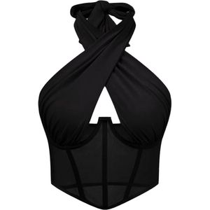 Sexy Cross Halter Top - Open Dames Lingerie - Zwart - Shirt - Topje - Korset