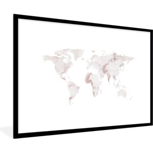 Fotolijst incl. Poster - Wereldkaart - Marmer - Koper - 90x60 cm - Posterlijst