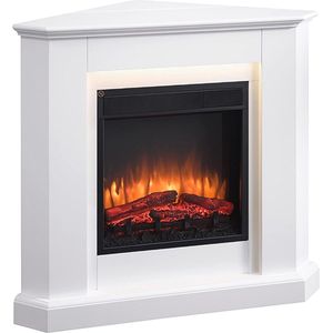 Elektrische Hoek Open Haard - Met Verwarming, 3D-Vlam Effect, LED-Verlichting & Afstandsbediening - Wit