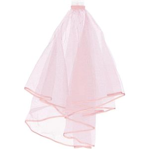 Inovra - Roze bruidssluier met bandrand en 2 trappen voor bruiloftsfeest - cascade bruidssluier voor foto-opnames - kam - korte sluier - elegante bruidssluier met middenband (75 tekens)