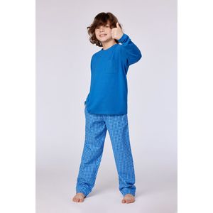 Woody pyjama jongens - blauw - ruit - 252-10-QWB-W/879 - maat 176