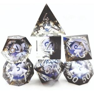 Lapi Toys - Dnd dice - Polydice - Liquid core dice - Incl. dice bag - Resin - Blauw