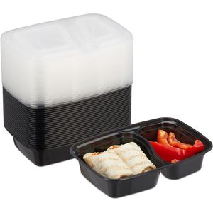 Relaxdays meal prep bakjes 2 vakken - herbruikbaar - lunchbox set van 24 - vershoudbakjes
